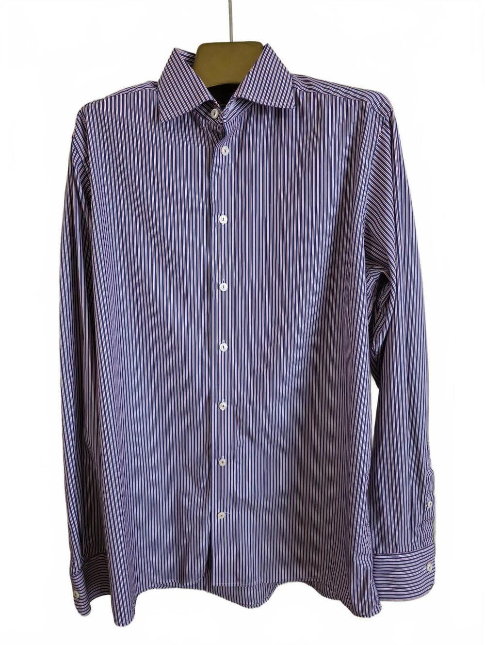 Eton Contemporary Men's Dress Shirt Striped Blue Red White Size 16 41 Size Large